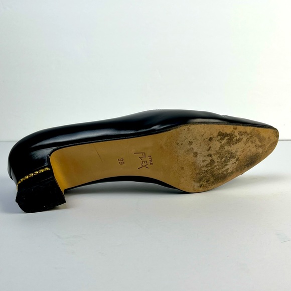 Bally Tipin Style Flex Black Leather Heels Gold Accent Size 39 - Picture 5 of 13